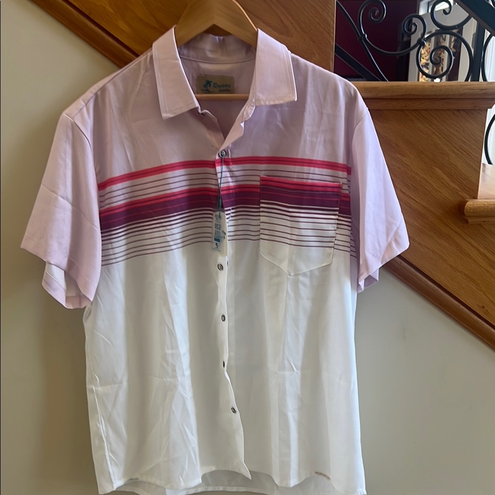 Royaura Hawaiian Men's Striped Shirt - Red and Pink Size XL New With Tag